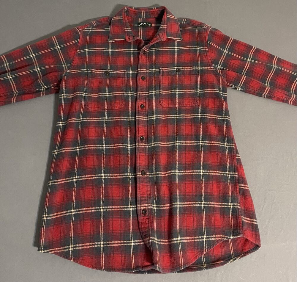 Orvis The Perfect Flannel Shirt Red Black Plaid 100% Cotton Men’s Large